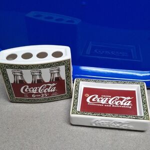 Coca-Cola Red and White Ceramic Toothbrush And Soap Set